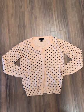 Primark Atmosphere Pink Heart Print Crewneck Cardigan Button Up